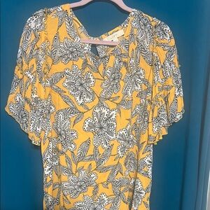 LOFT Yellow and Black Floral Blouse